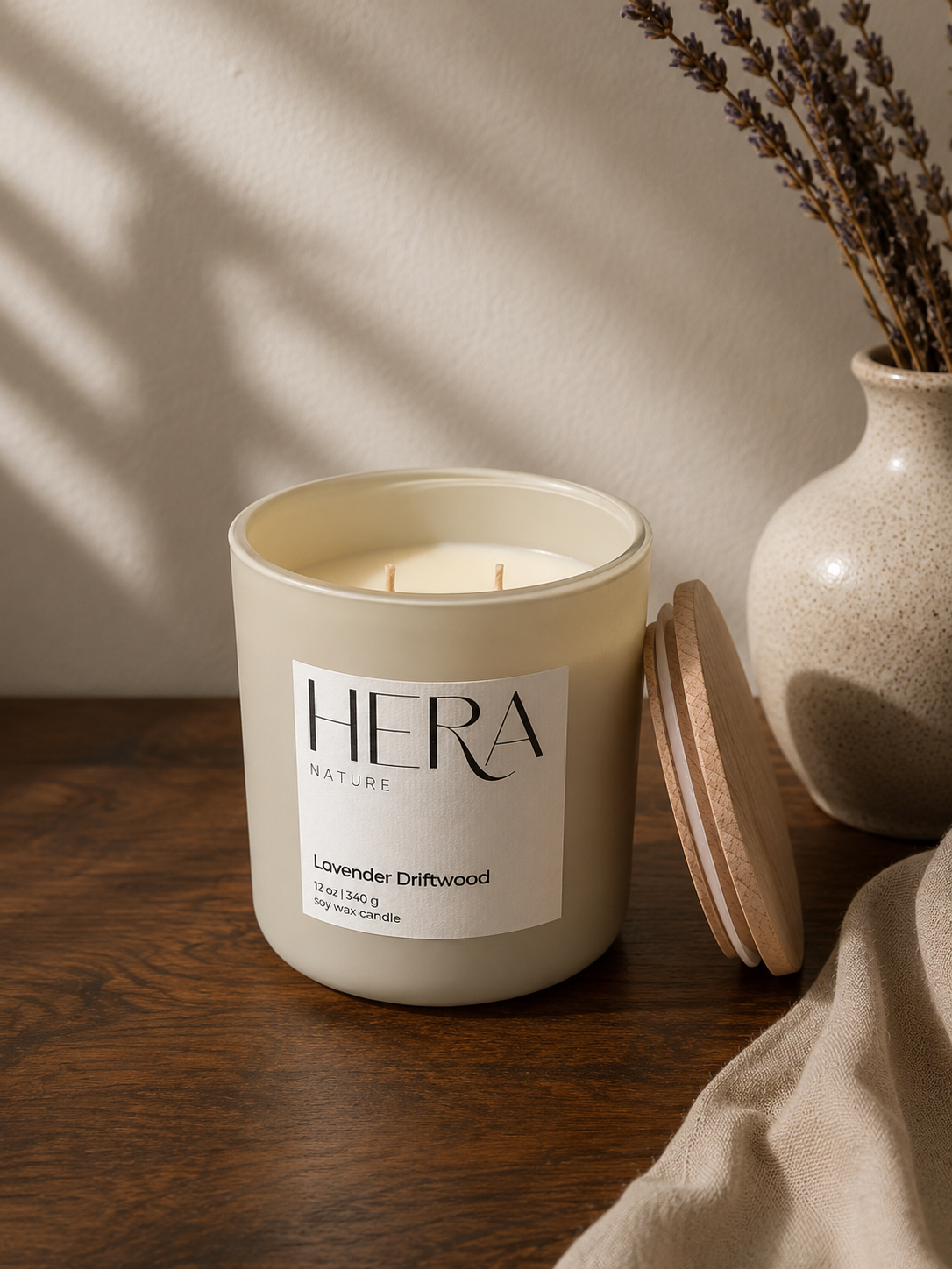 Lavender Driftwood Luxe Soy Candle, Cream