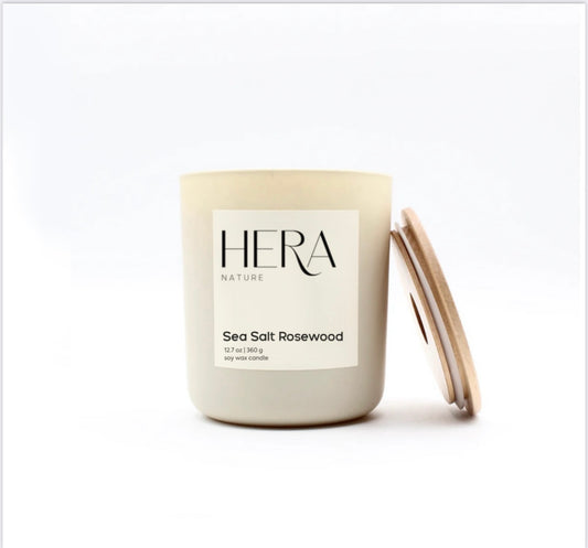 Sea Salt Rosewood Luxe Soy Candle, Cream